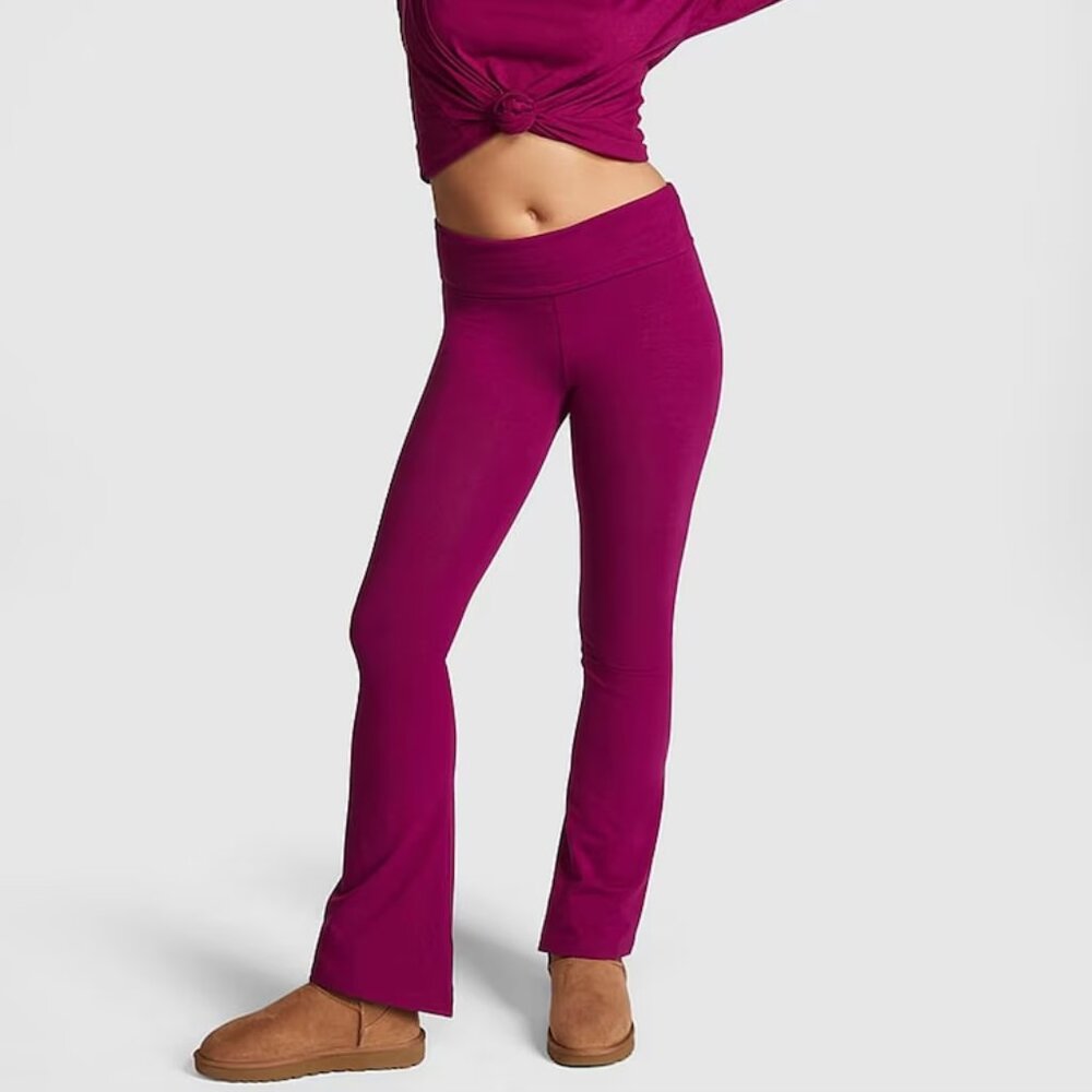 VS Pink Cotton Midrise Foldover Flare Legging Y2K M Maroon Burgundy Pink